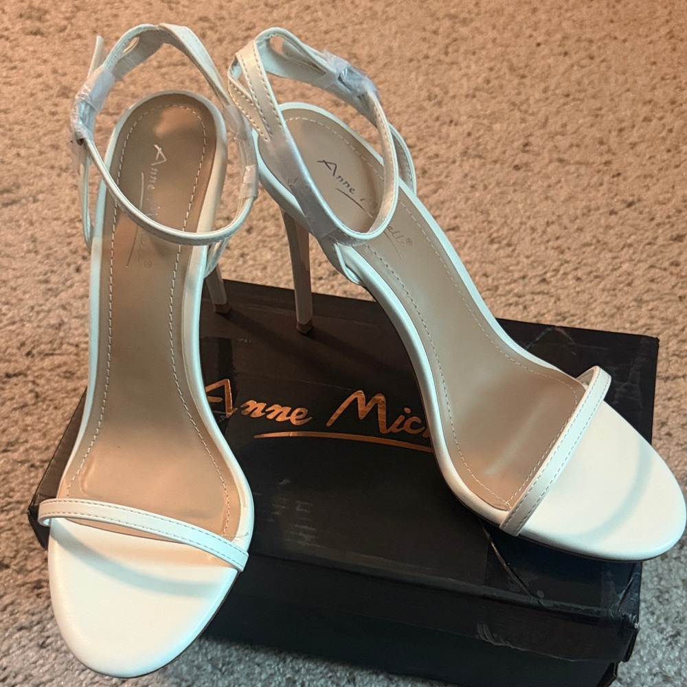 Anne Michelle White Open-Toe Stiletto Sandals